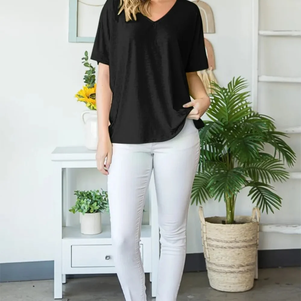 Heimish Full Size V-Neck Short Sleeve T-Shirt - Picture 4 of 5